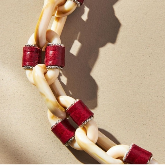 Anthropologie Resin & Leather Chain Necklace - Picture 4 of 9